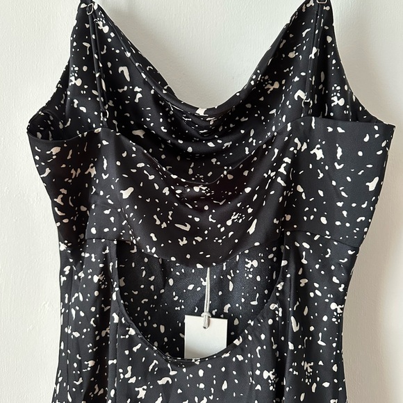 Which We Want black bias-cut satin mini dress with back cutout - Picture 4 of 6